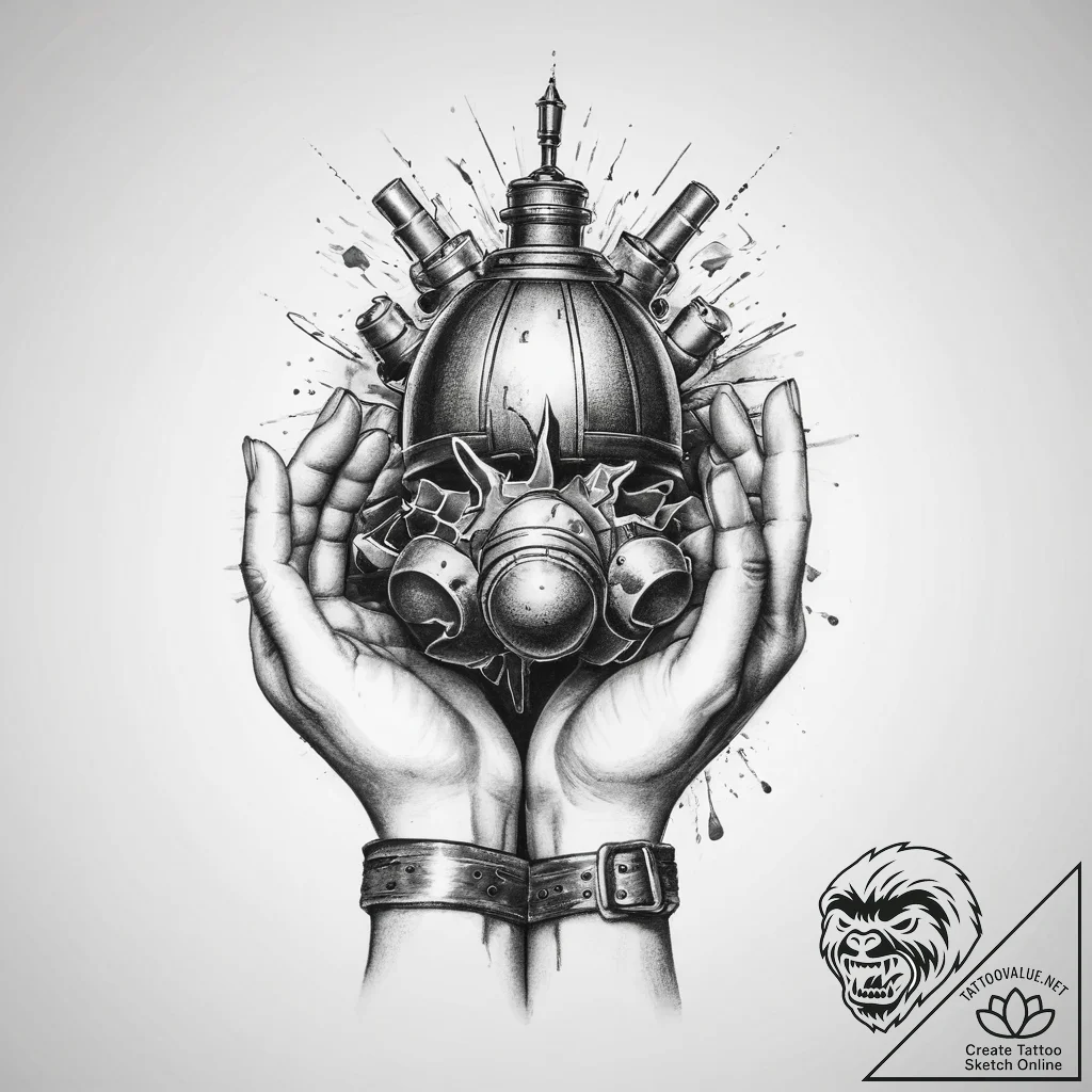 Tattoo sketch hands with a bomb - tattoo sketch (№1760025569_0, 09.10.2025 15:59) — tattoovalue.net
