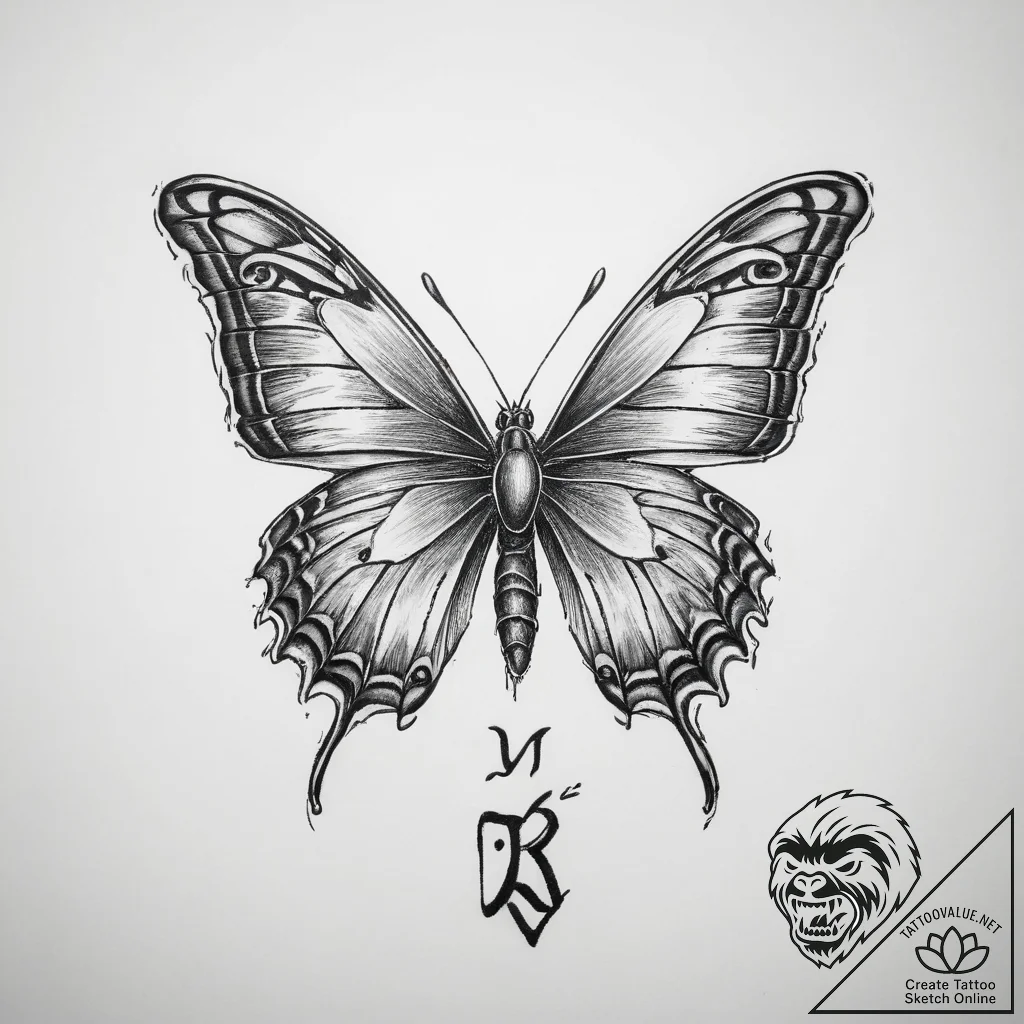 Tattoo sketch wunjo rune with a butterfly - tattoo sketch (№1760025785_0, 09.10.2025 16:03) — tattoovalue.net