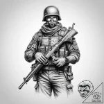 Tattoo sketch grenadier with a grenade – tattoo sketch (№1760027081_0, 09.10.2025 16:24) — tattoovalue.net