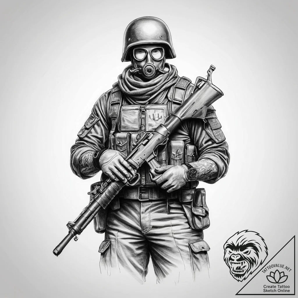 Tattoo sketch grenadier with a grenade - tattoo sketch (№1760027081_0, 09.10.2025 16:24) — tattoovalue.net