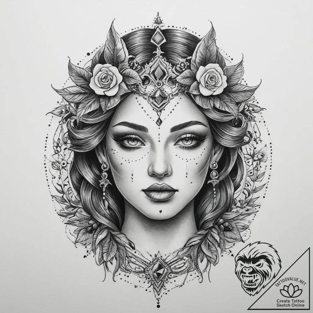 Tattoo sketch divine character, tattoo flash... - tattoo sketch (№1760028613_0, 09.10.2025 16:50) — tattoovalue.net