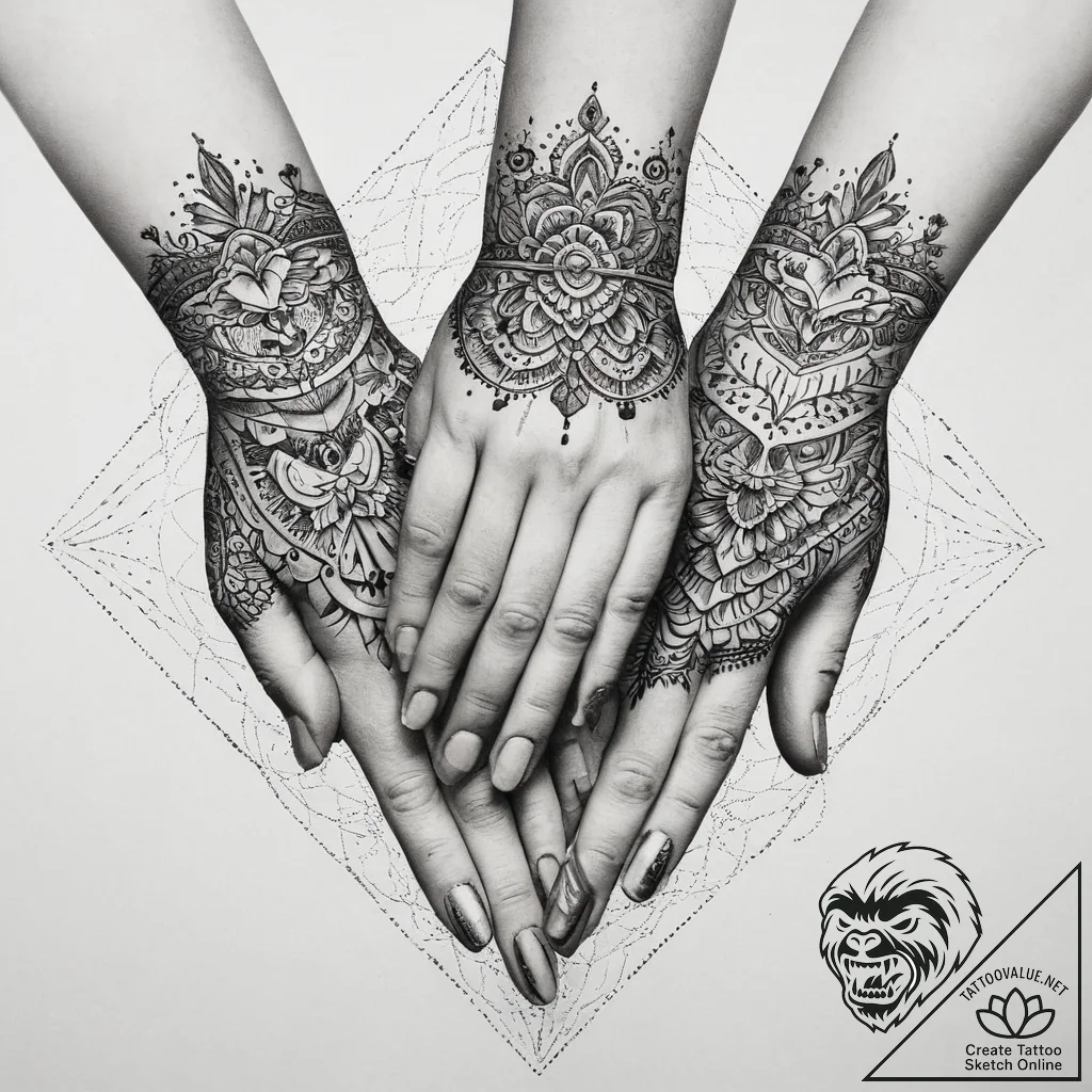 Tattoo sketch hands with a family, tattoo lin... - tattoo sketch (№1760029045_0, 09.10.2025 16:57) — tattoovalue.net