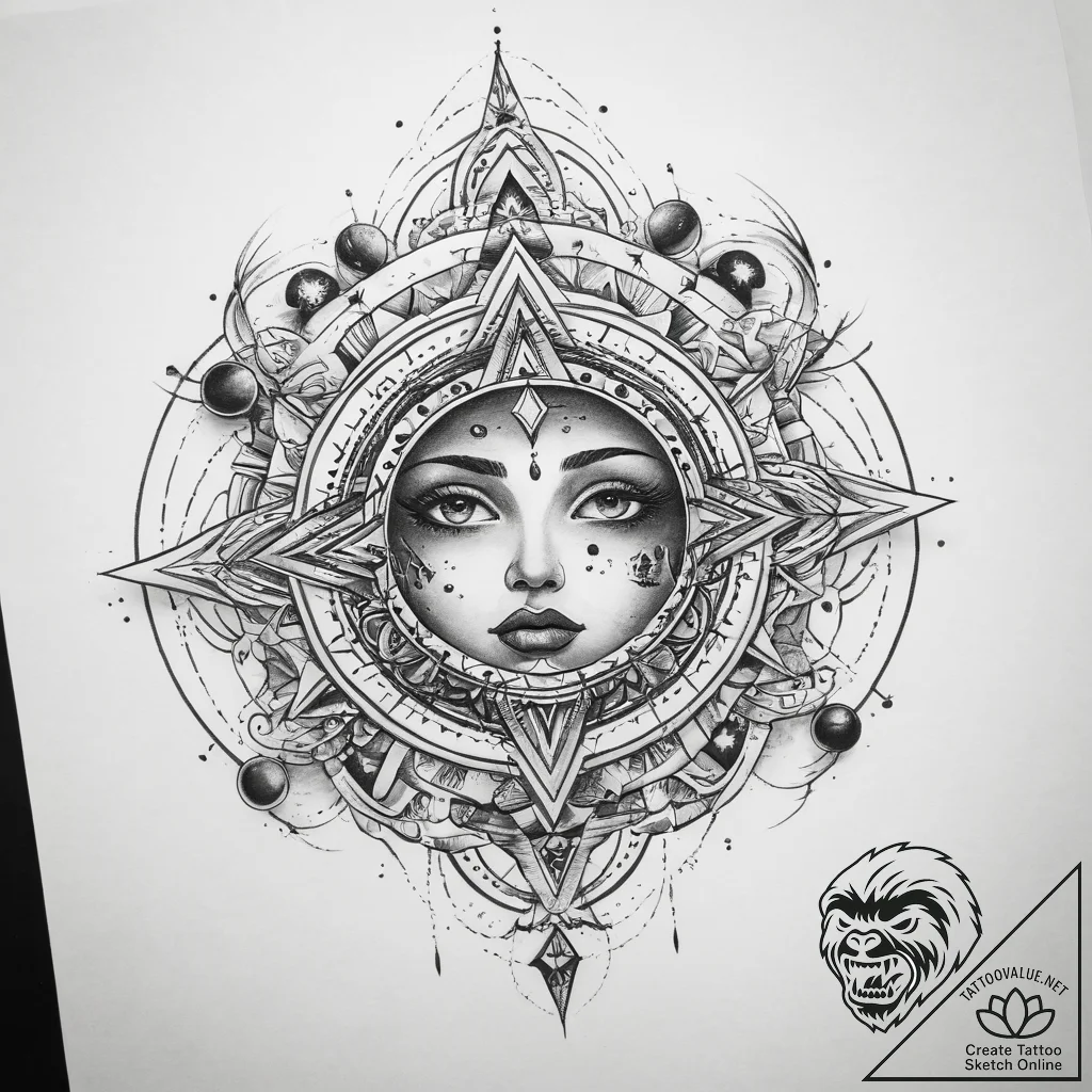 Tattoo sketch cosmic narrative - tattoo sketch (№1760030134_0, 09.10.2025 17:15) — tattoovalue.net