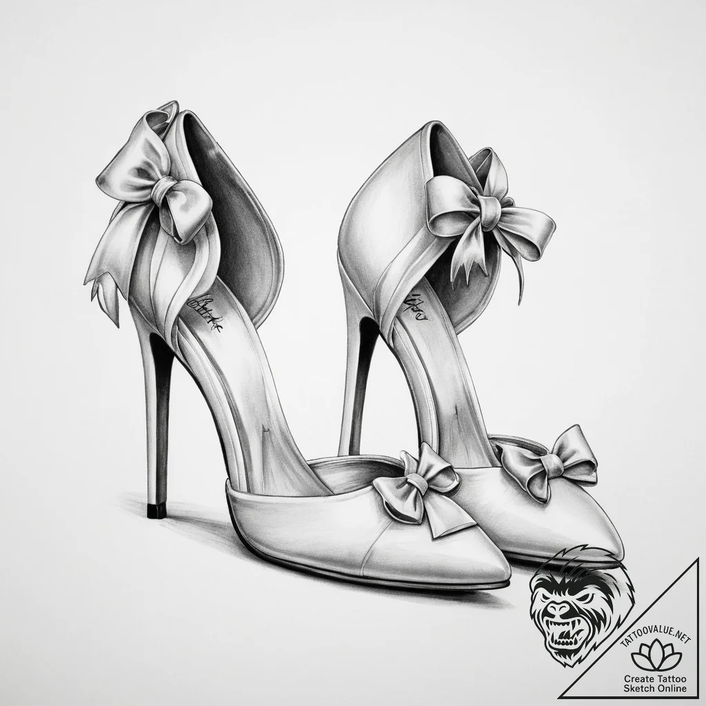 Tattoo sketch pumps with a bow - tattoo sketch (№1760030996_0, 09.10.2025 17:29) — tattoovalue.net