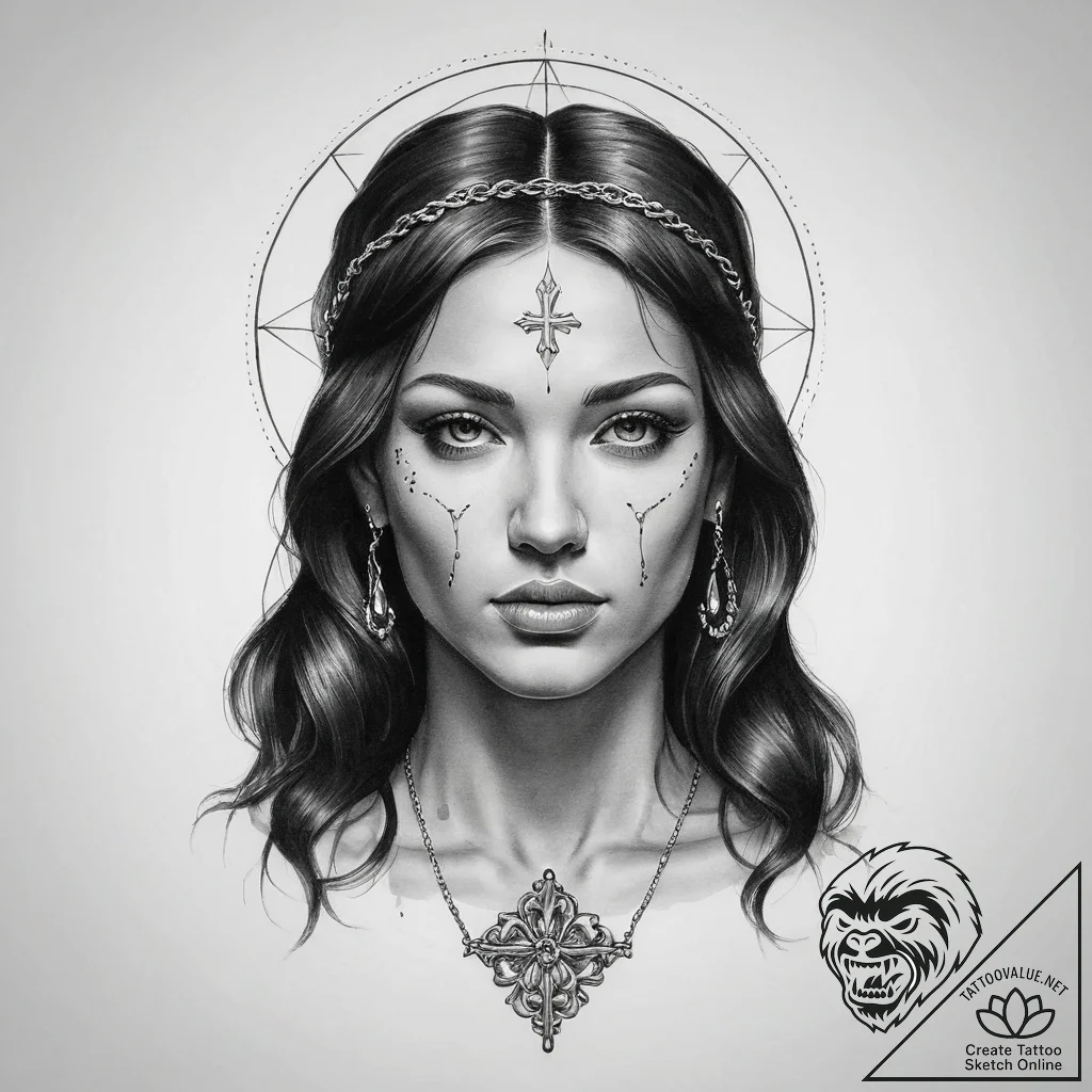 Tattoo sketch saint portrait - tattoo sketch (№1760031653_0, 09.10.2025 17:40) — tattoovalue.net
