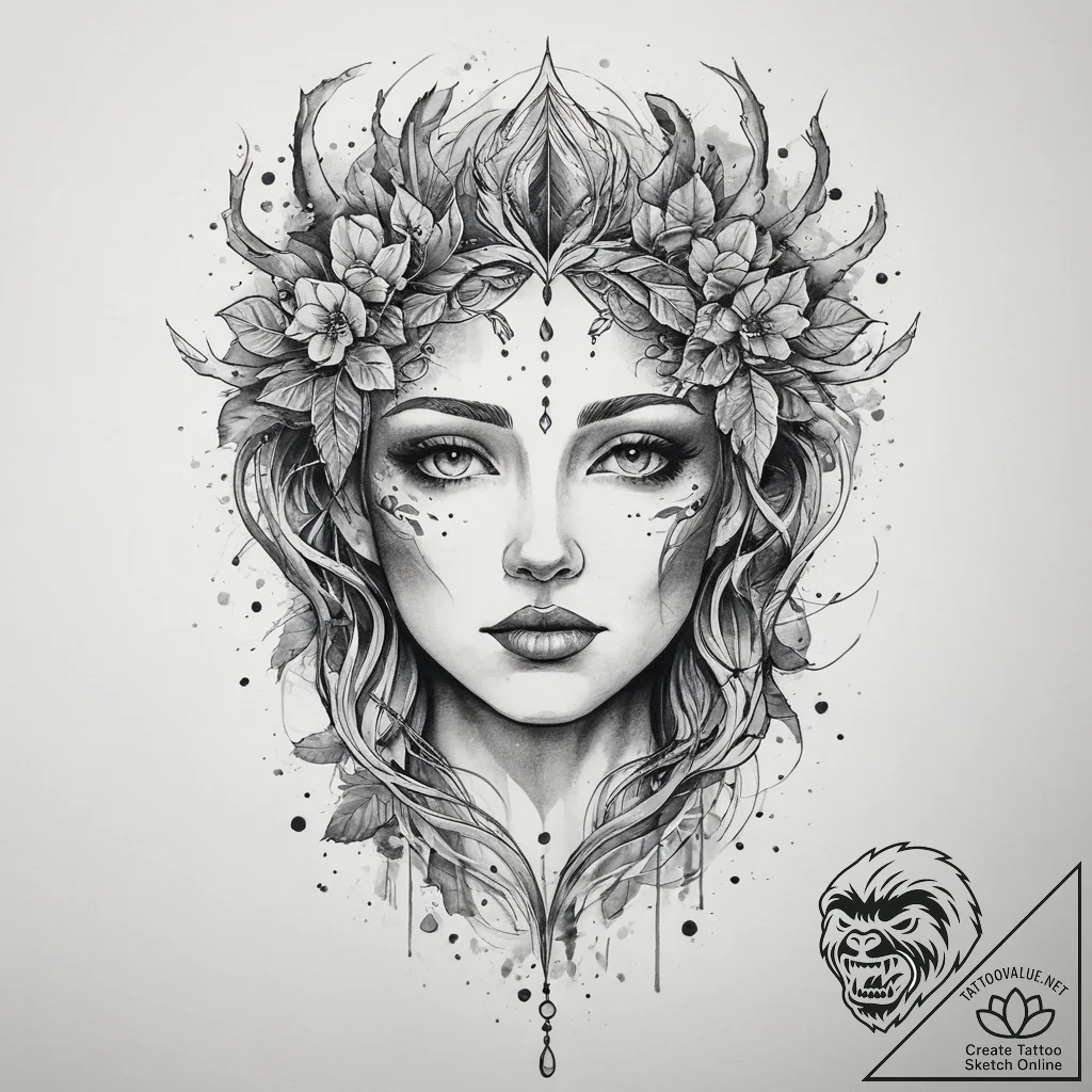Tattoo sketch dryad tattoo, tattoo line art,... - tattoo sketch (№1760031869_0, 09.10.2025 17:44) — tattoovalue.net