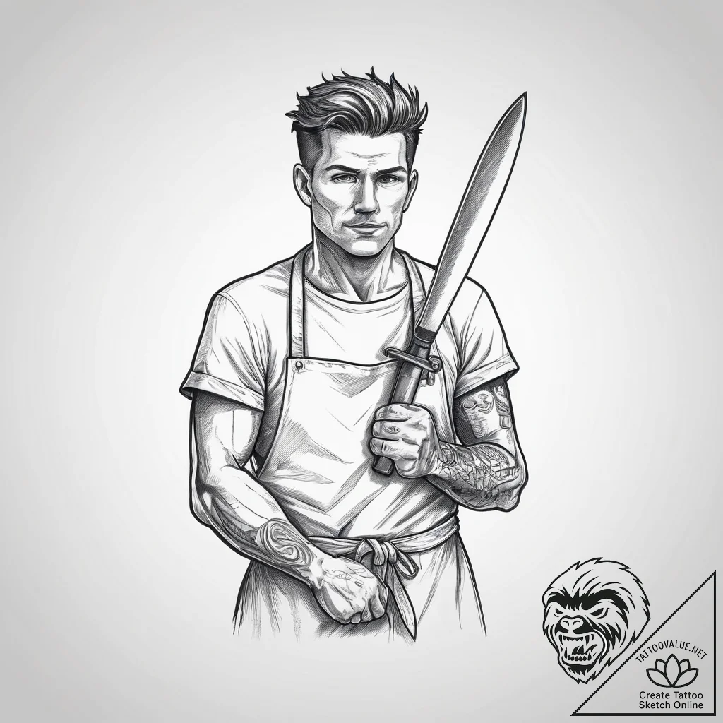 Tattoo sketch butcher cleaver and apron, tatt... - tattoo sketch (№1760032517_0, 09.10.2025 17:55) — tattoovalue.net