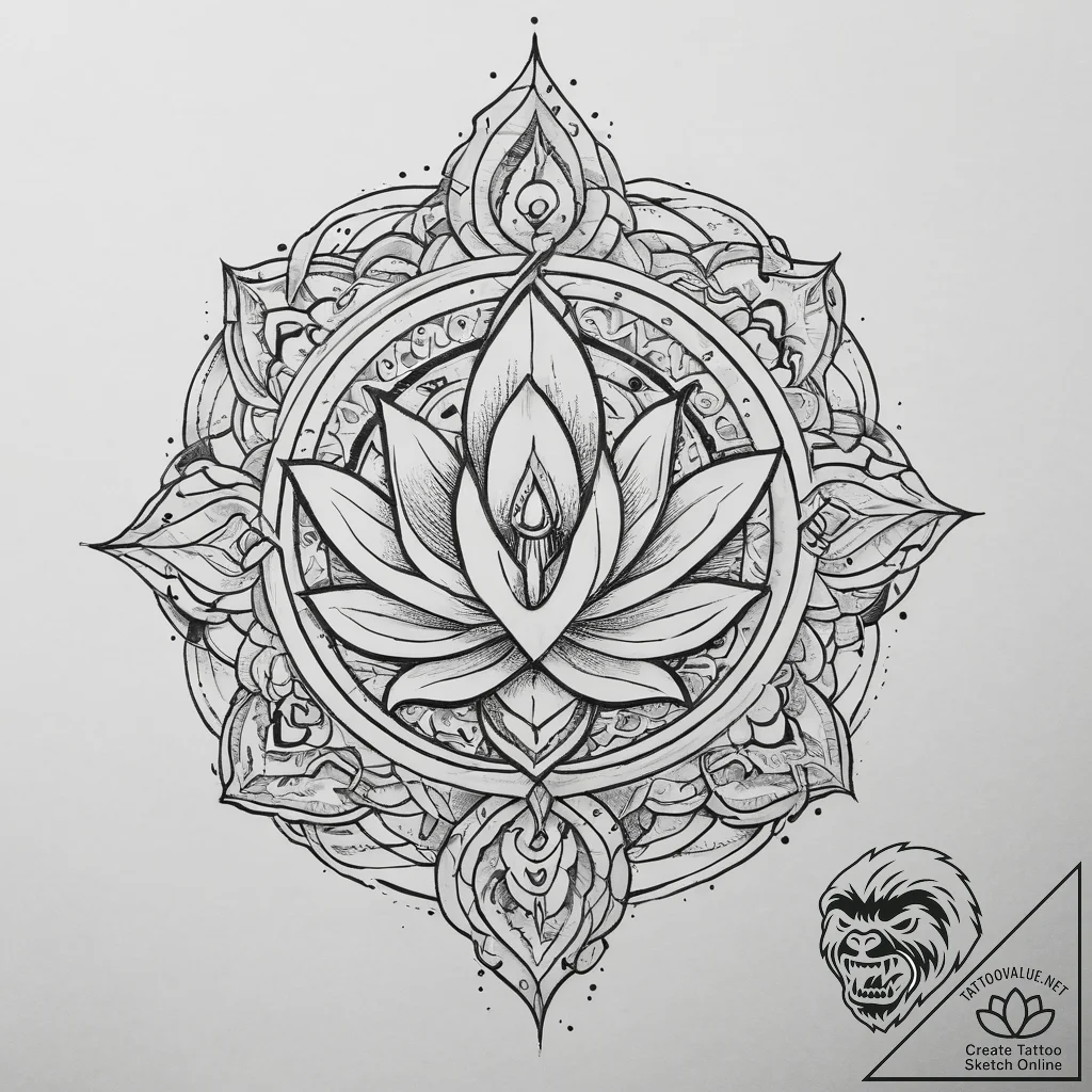 Tattoo sketch berkanan rune with a lotus, con... - tattoo sketch (№1760032948_0, 09.10.2025 18:02) — tattoovalue.net