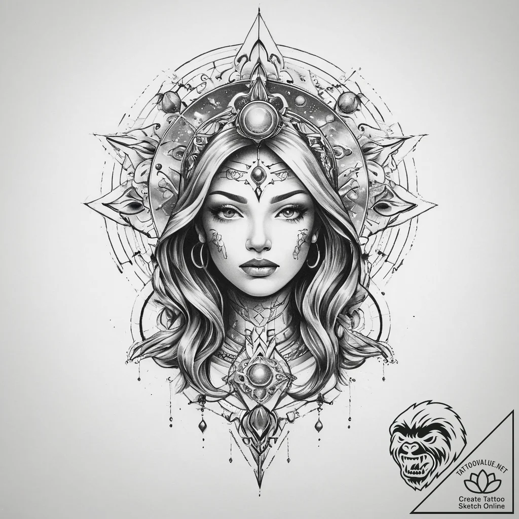 Tattoo sketch cosmic being - tattoo sketch (№1760033165_0, 09.10.2025 18:06) — tattoovalue.net
