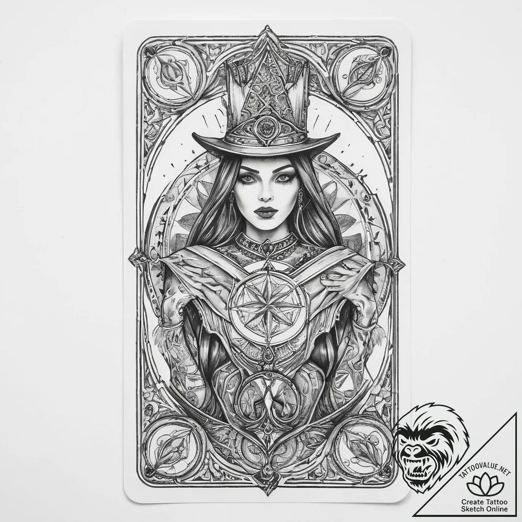 Tattoo sketch tarot card magician - tattoo sketch (№1760035548_0, 09.10.2025 18:45) — tattoovalue.net