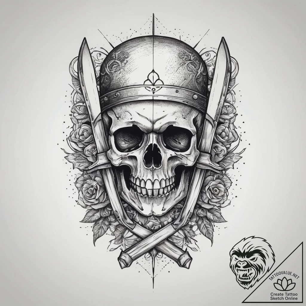 Tattoo sketch butcher meat cleaver and skull,... - tattoo sketch (№1760037941_0, 09.10.2025 19:25) — tattoovalue.net