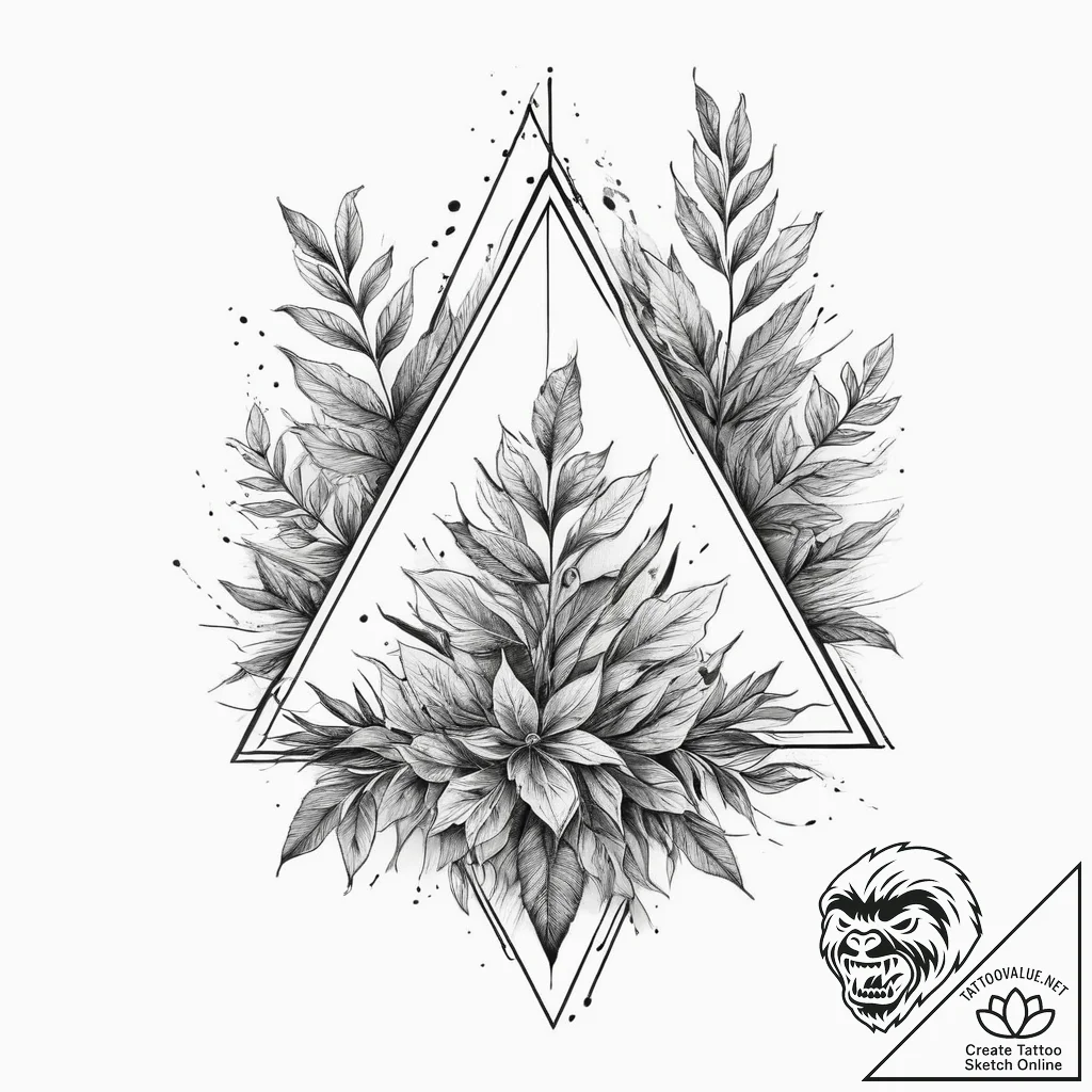 Tattoo sketch geometric plant in a triangle,... - tattoo sketch (№1760038588_0, 09.10.2025 19:36) — tattoovalue.net