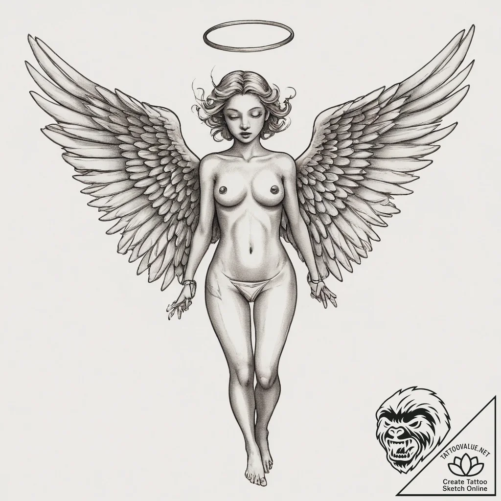 Tattoo sketch angel with wings, tattoo sketch... - tattoo sketch (№1760040100_0, 09.10.2025 20:01) — tattoovalue.net