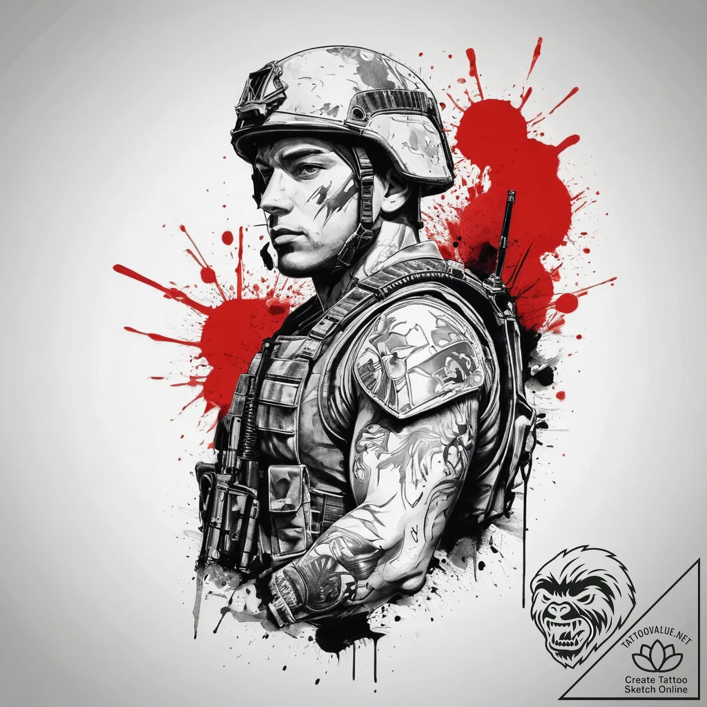 Tattoo sketch soldier with a pen, tattoo draw... - tattoo sketch (№1760040754_0, 09.10.2025 20:12) — tattoovalue.net