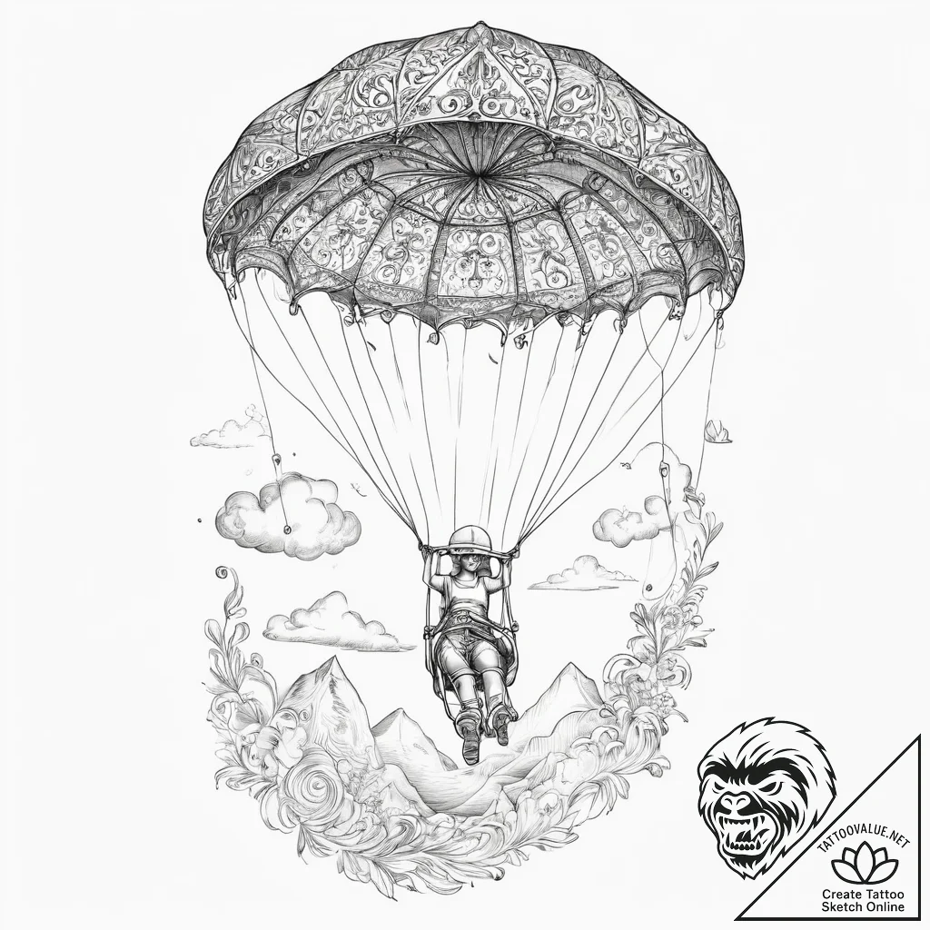 Tattoo sketch parasailing a person in the sky... - tattoo sketch (№1760042266_0, 09.10.2025 20:37) — tattoovalue.net