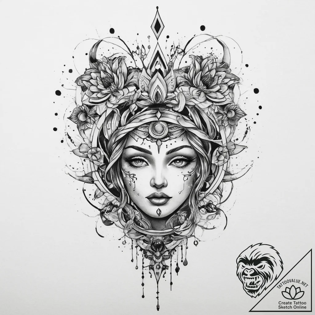Tattoo sketch cosmic soul, concept art for ta... - tattoo sketch (№1760043564_0, 09.10.2025 20:59) — tattoovalue.net
