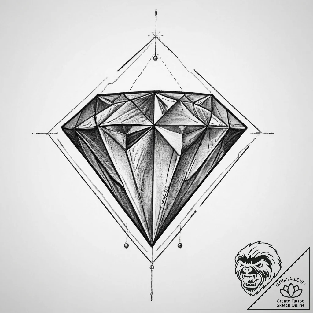 Tattoo sketch diamond, ink illustration for t... - tattoo sketch (№1760043996_0, 09.10.2025 21:06) — tattoovalue.net