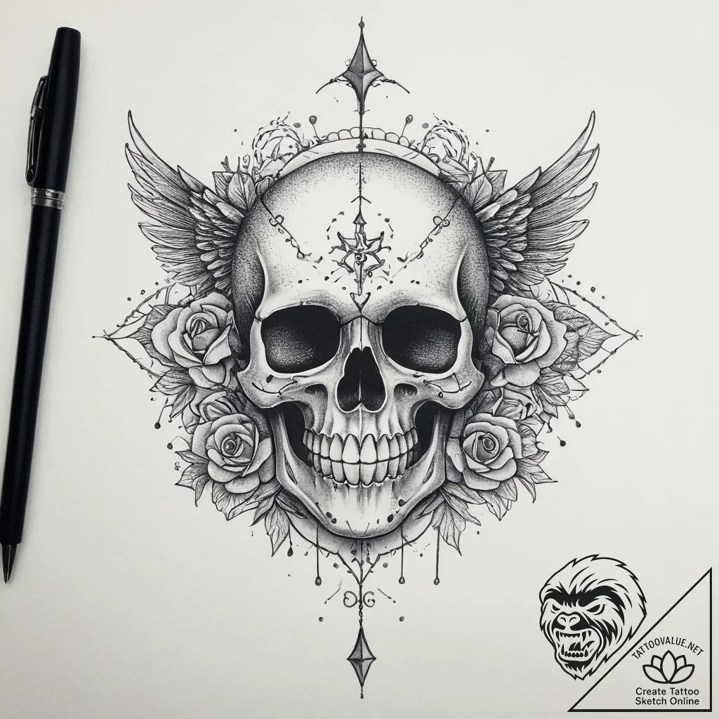 Tattoo sketch узор в виде черепа с воздухом,... - tattoo sketch (№1760044212_0, 09.10.2025 21:10) — tattoovalue.net
