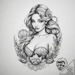 Tattoo sketch mermaid with a shell – tattoo sketch (№1760045303_0, 09.10.2025 21:28) — tattoovalue.net