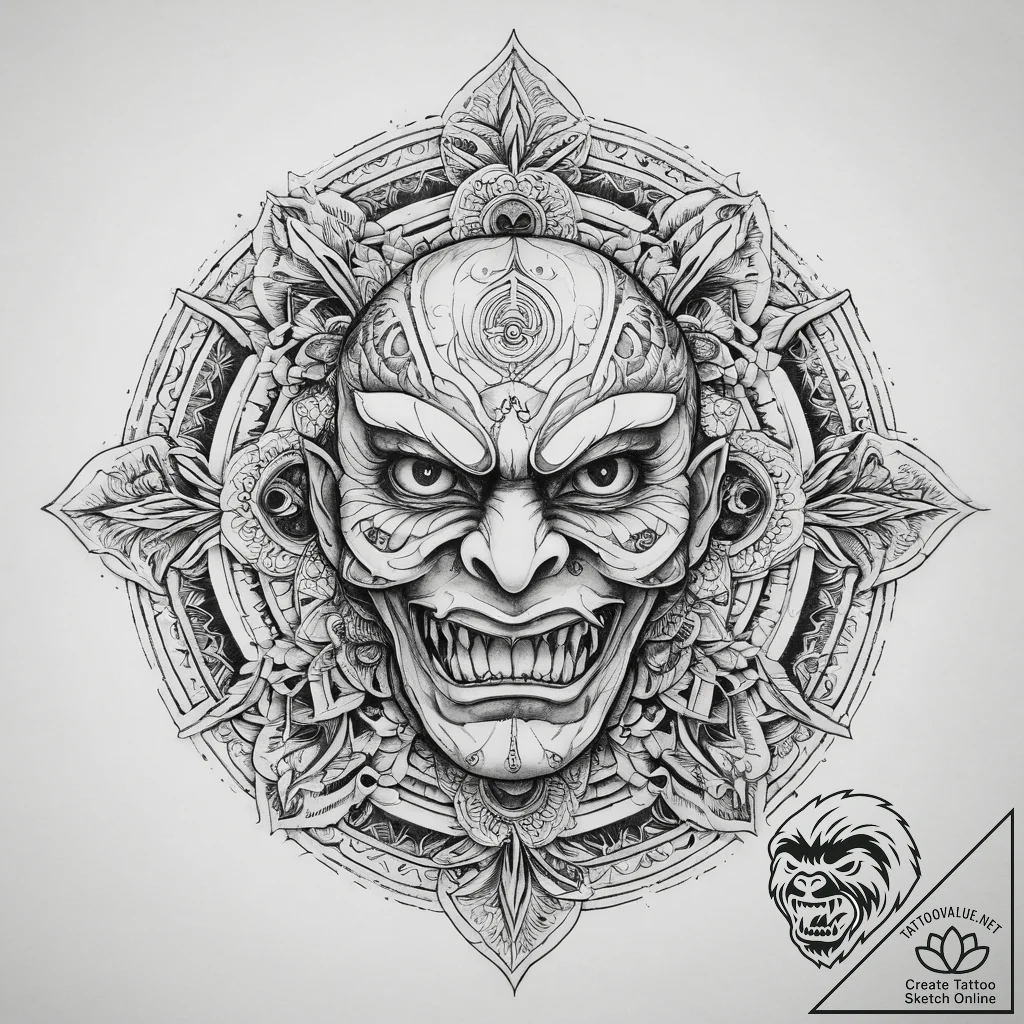 Tattoo sketch tengu, ink illustration for tat... - tattoo sketch (№1760045520_0, 09.10.2025 21:32) — tattoovalue.net
