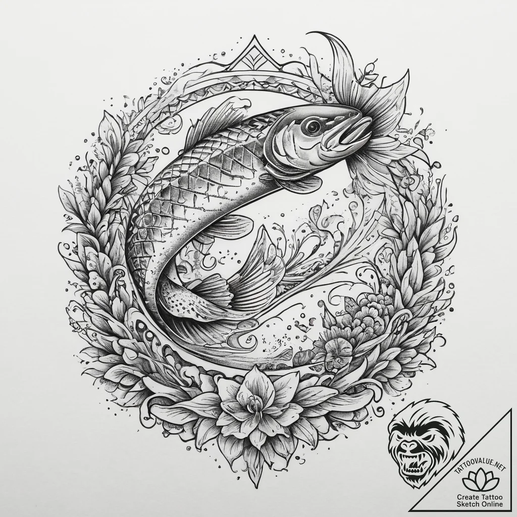 Tattoo sketch trout, concept art for tattoo,... - tattoo sketch (№1760046170_0, 09.10.2025 21:42) — tattoovalue.net