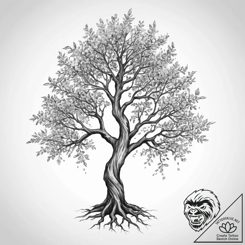 Tattoo sketch growing tree - tattoo sketch (№1760046602_0, 09.10.2025 21:50) — tattoovalue.net