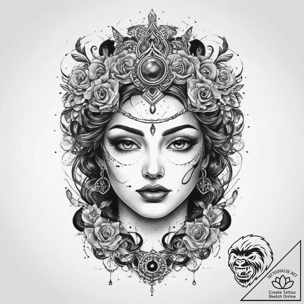 Tattoo sketch goddess tattoo, concept art for... - tattoo sketch (№1760048328_0, 09.10.2025 22:18) — tattoovalue.net