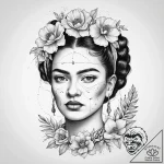 Tattoo sketch frida kahlo portrait with flowe… – tattoo sketch (№1760048554_0, 09.10.2025 22:22) — tattoovalue.net