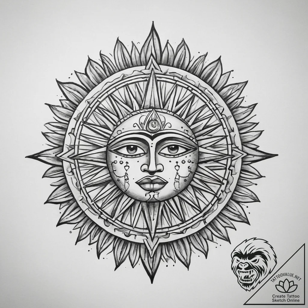 Tattoo sketch aztec sun stone, tattoo sketch... - tattoo sketch (№1760050722_0, 09.10.2025 22:58) — tattoovalue.net