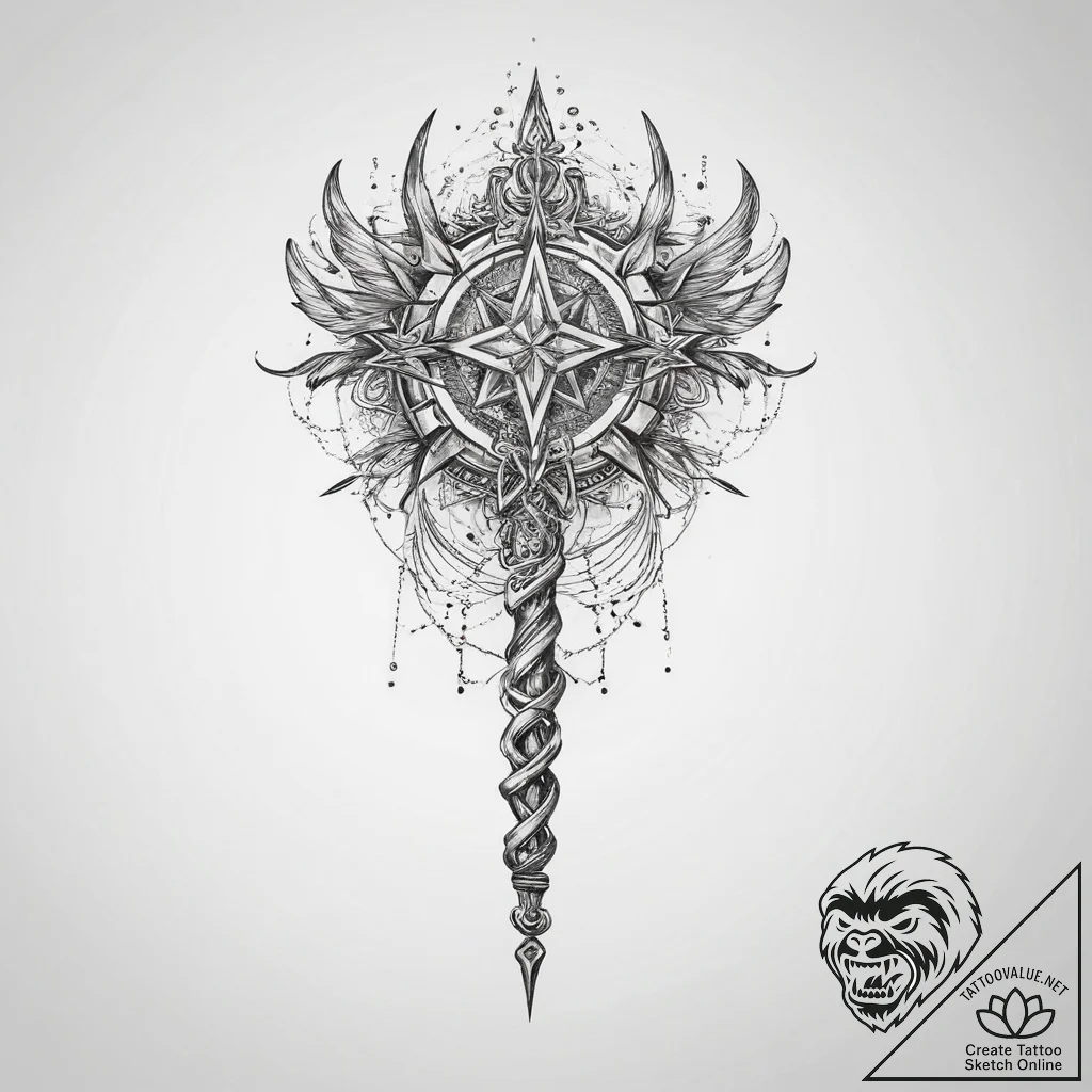 Tattoo sketch magic wand - tattoo sketch (№1760051805_0, 09.10.2025 23:16) — tattoovalue.net