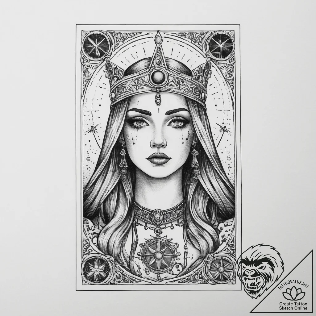 Tattoo sketch tarot card high priestess, tatt... - tattoo sketch (№1760052238_0, 09.10.2025 23:23) — tattoovalue.net