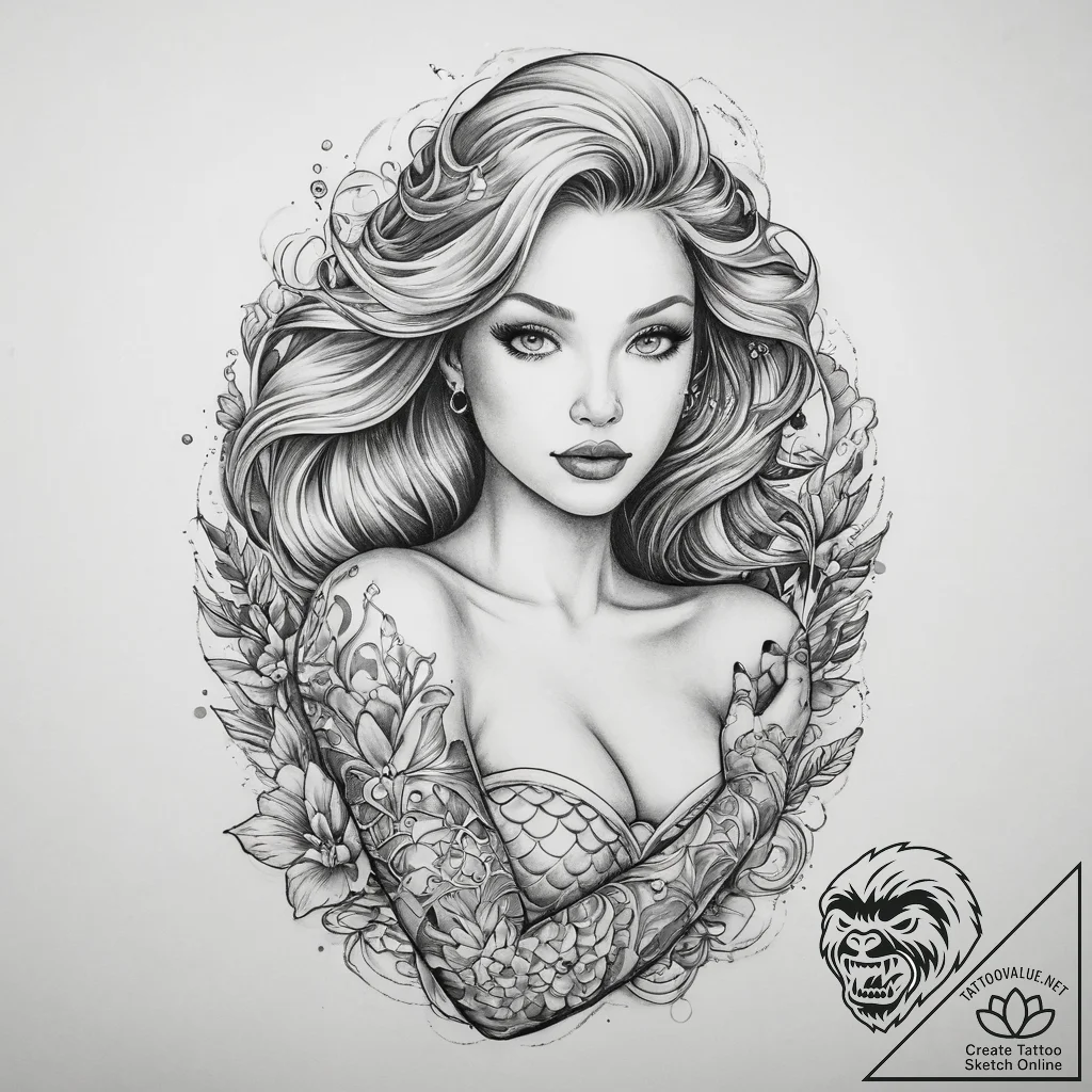Tattoo sketch mermaid tattoo - tattoo sketch (№1760053115_0, 09.10.2025 23:38) — tattoovalue.net