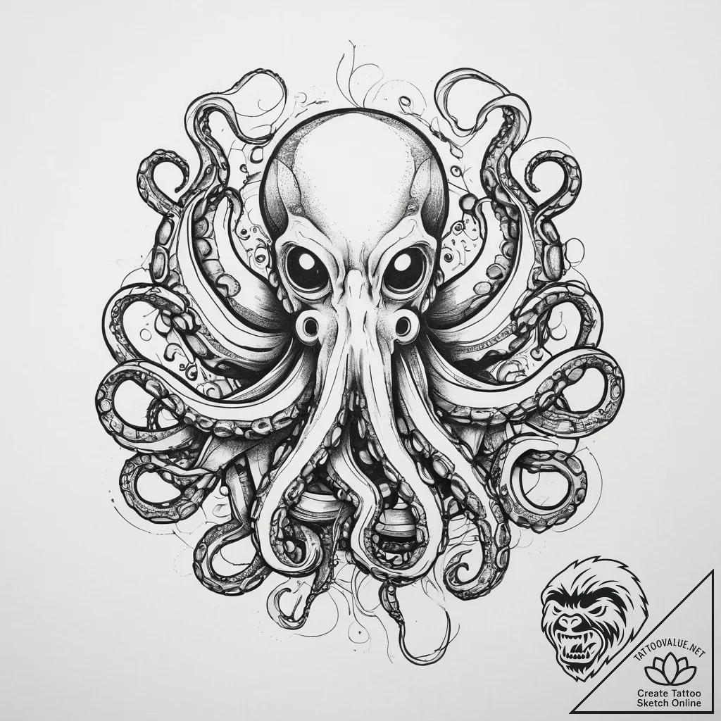 Tattoo sketch octopus, tattoo line art, new s... - tattoo sketch (№1760053992_0, 09.10.2025 23:53) — tattoovalue.net