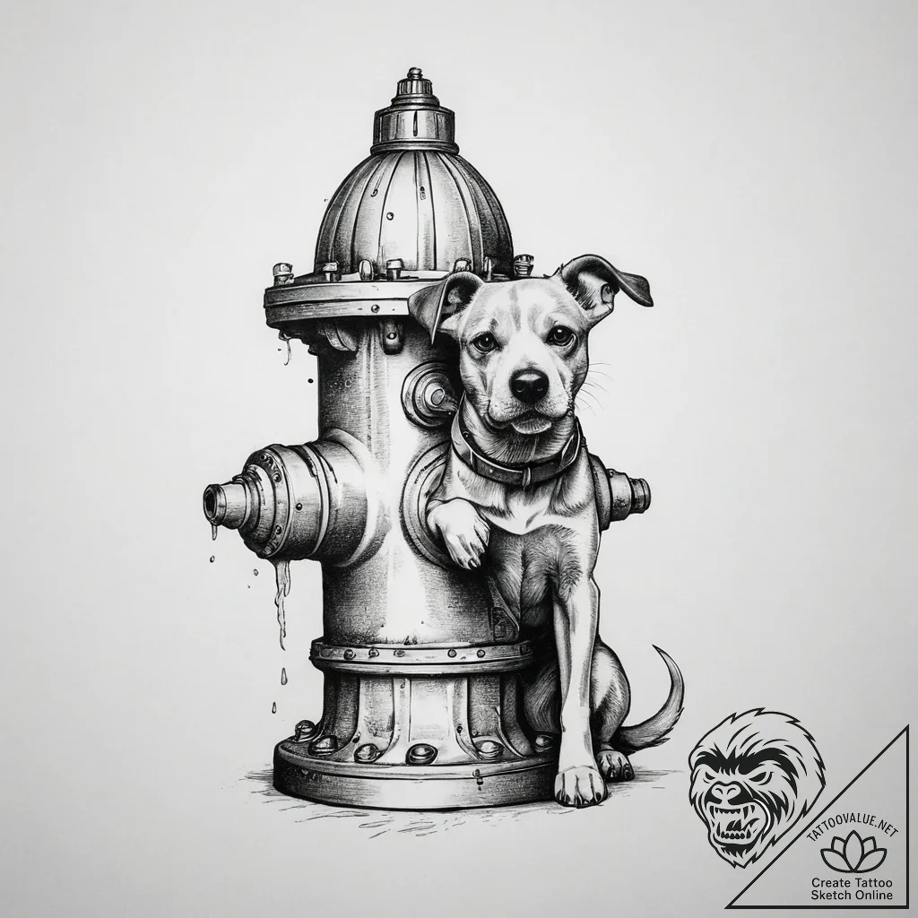 Tattoo sketch fire hydrant with a dog, tattoo... - tattoo sketch (№1760054426_0, 10.10.2025 00:00) — tattoovalue.net