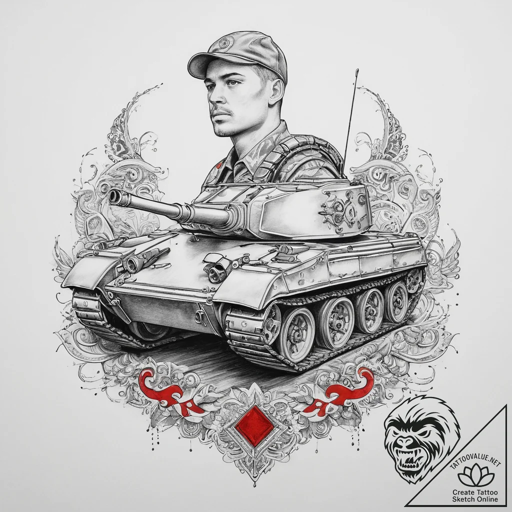 Tattoo sketch soldier with a tank, tattoo dra... - tattoo sketch (№1760055507_0, 10.10.2025 00:18) — tattoovalue.net