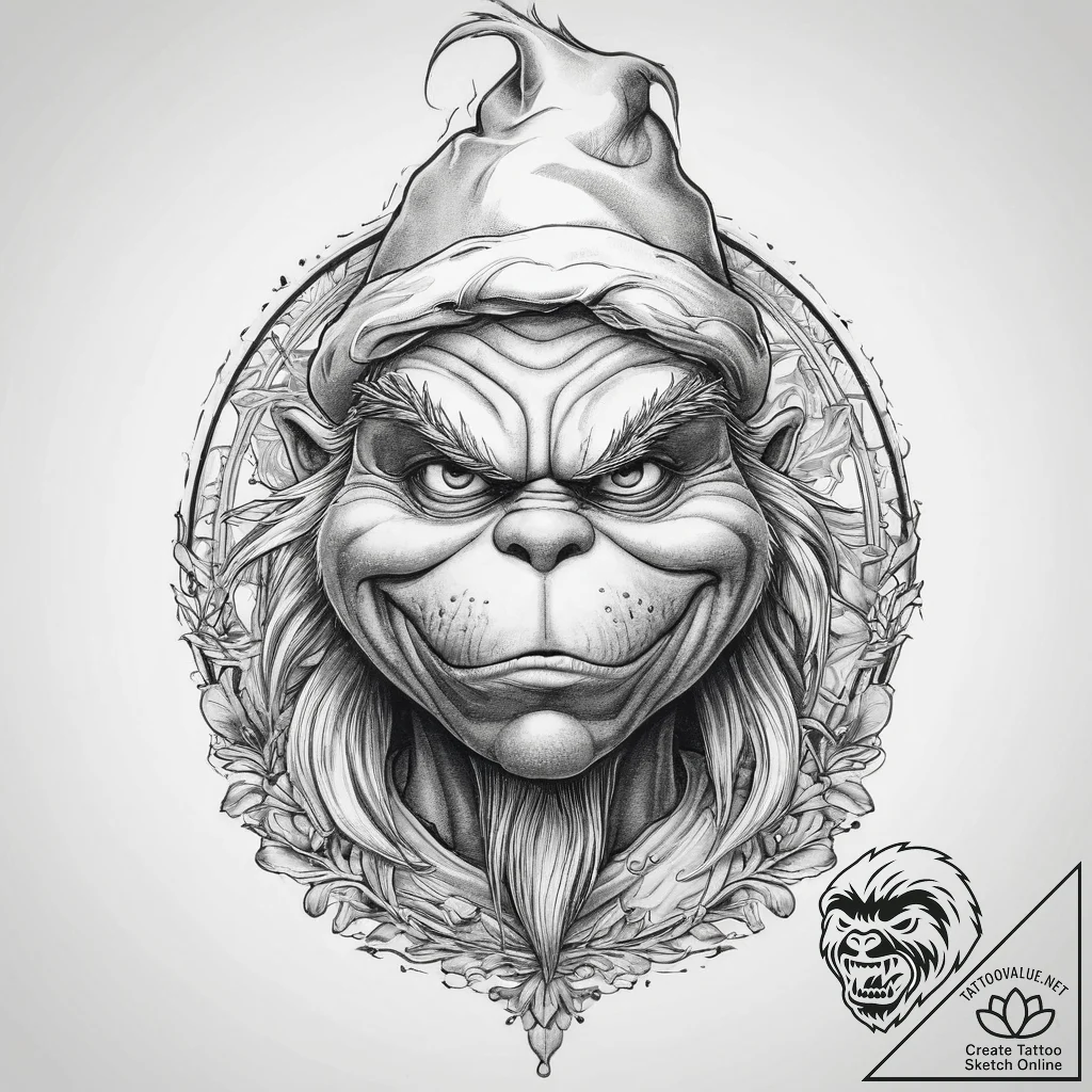 Tattoo sketch the grinch with a claw, tattoo... - tattoo sketch (№1760055939_0, 10.10.2025 00:25) — tattoovalue.net