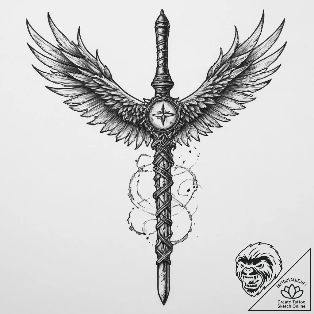 Tattoo sketch flying broomstick, ink illustra... - tattoo sketch (№1760060471_0, 10.10.2025 01:41) — tattoovalue.net