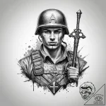 Tattoo sketch soldier with a key, ink illustr… – tattoo sketch (№1760061983_0, 10.10.2025 02:06) — tattoovalue.net
