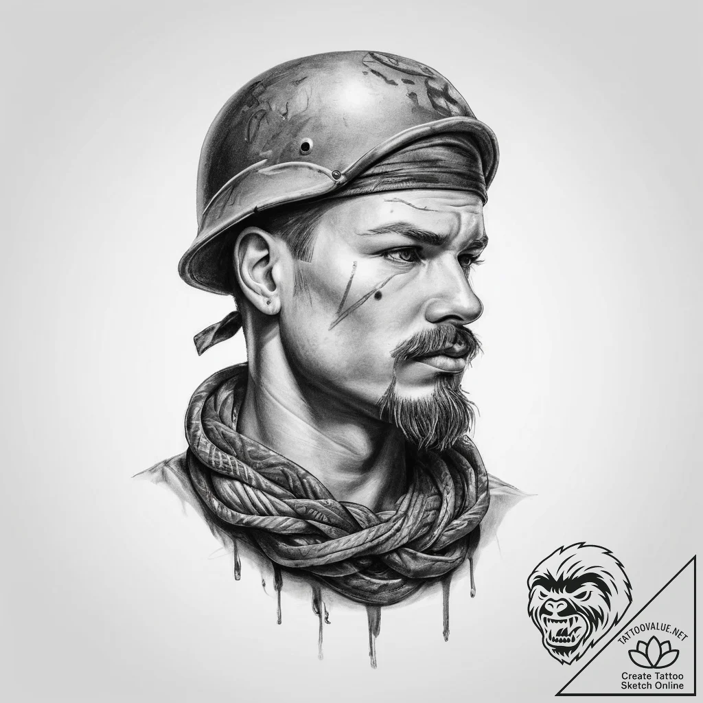 Tattoo sketch soldier with a knot - tattoo sketch (№1760063701_0, 10.10.2025 02:35) — tattoovalue.net