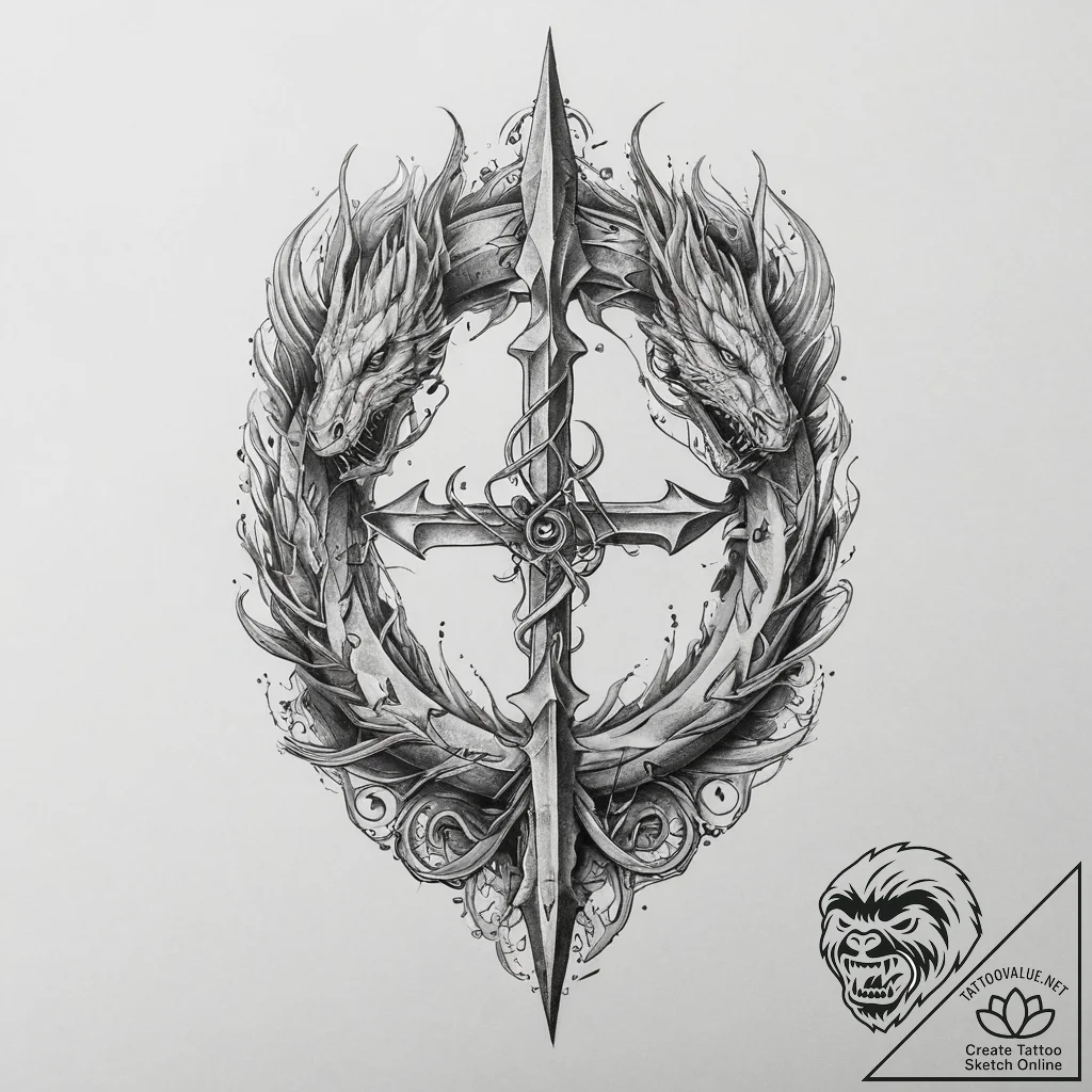 Tattoo sketch thurisaz rune with a dragon, ta... - tattoo sketch (№1760064349_0, 10.10.2025 02:45) — tattoovalue.net