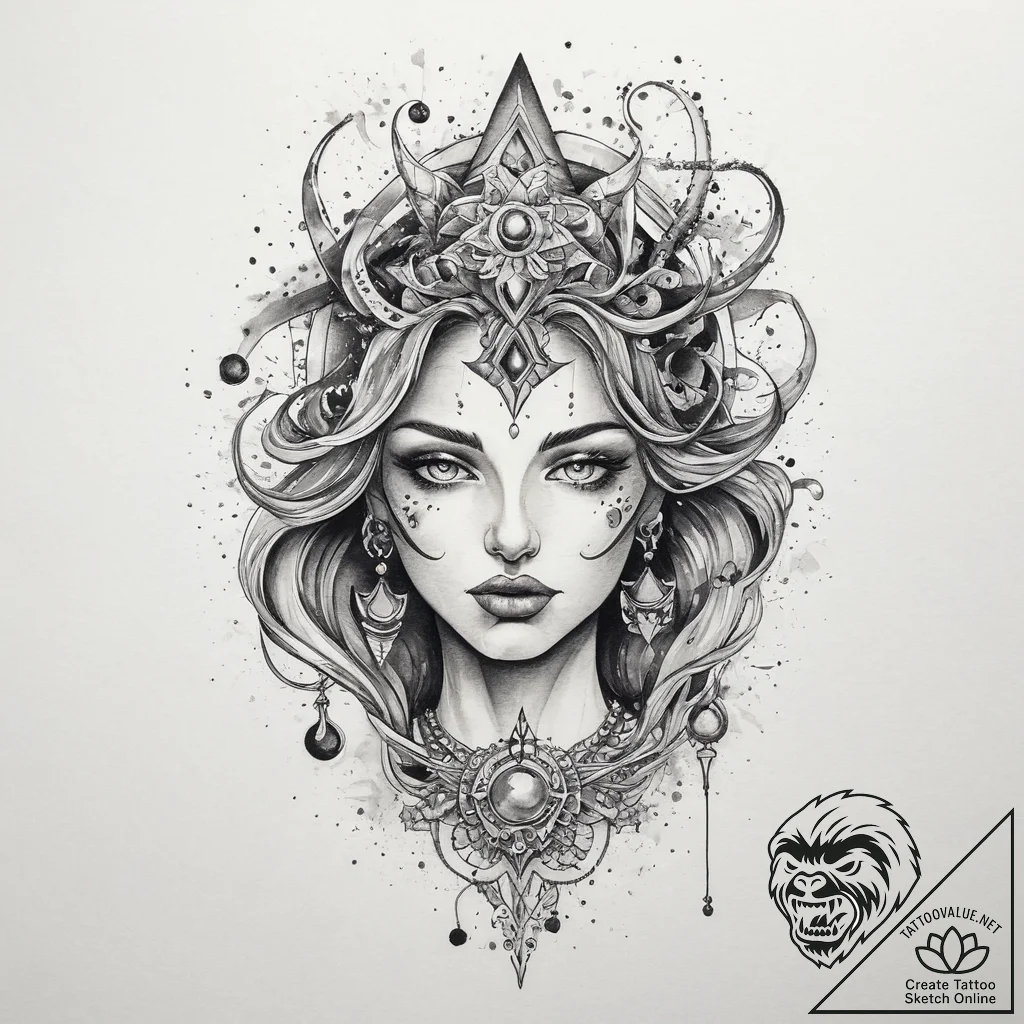 Tattoo sketch cosmic character, ink illustrat... - tattoo sketch (№1760067588_0, 10.10.2025 03:39) — tattoovalue.net