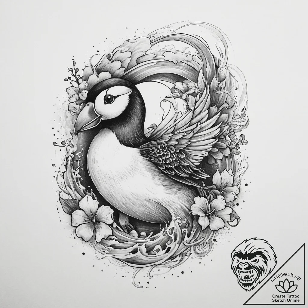 Tattoo sketch puffin, concept art for tattoo,... - tattoo sketch (№1760069098_0, 10.10.2025 04:04) — tattoovalue.net