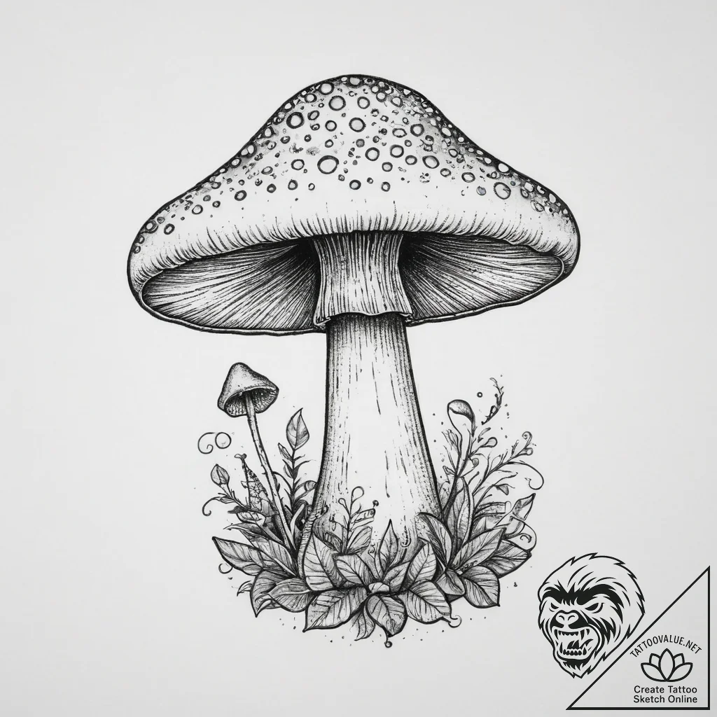 Tattoo sketch whimsical mushroom, tattoo flas... - tattoo sketch (№1760070177_0, 10.10.2025 04:22) — tattoovalue.net