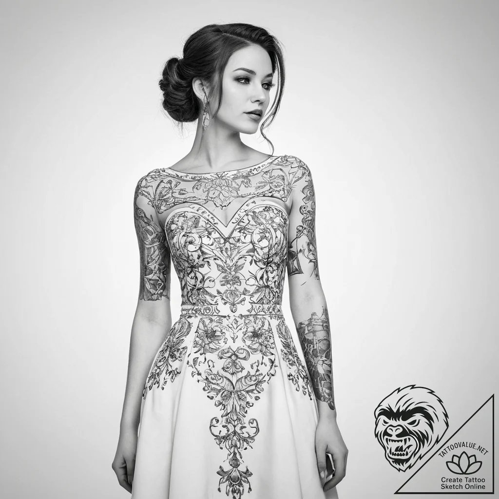 Tattoo sketch formal dress with a quote - tattoo sketch (№1760071257_0, 10.10.2025 04:40) — tattoovalue.net