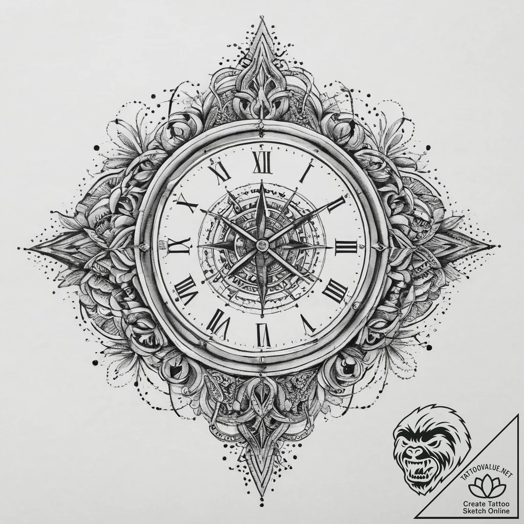Symbols of time and fate, tattoo sketch desig... - tattoo sketch (№1760071473_0, 10.10.2025 04:44) — tattoovalue.net