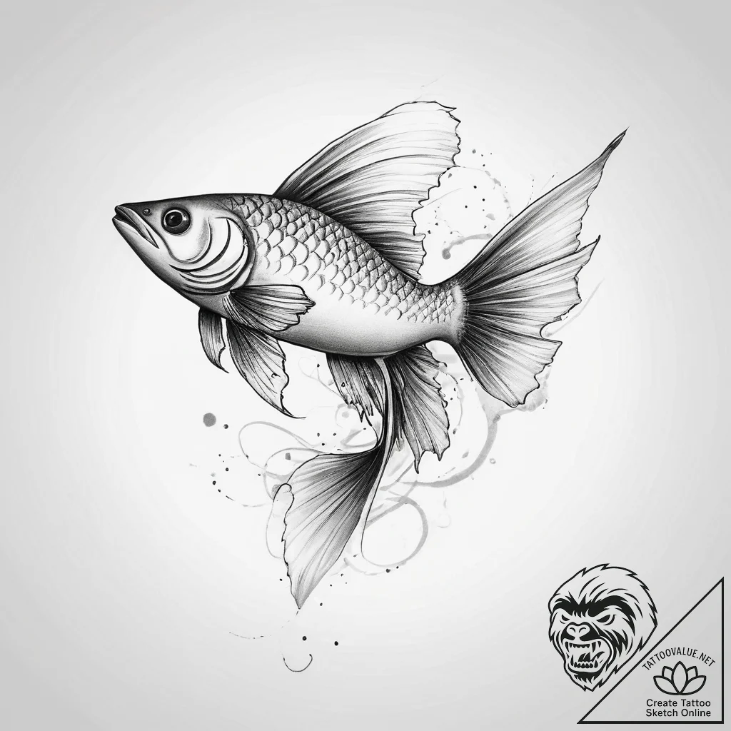 Tattoo sketch flying fish - tattoo sketch (№1760071690_0, 10.10.2025 04:48) — tattoovalue.net