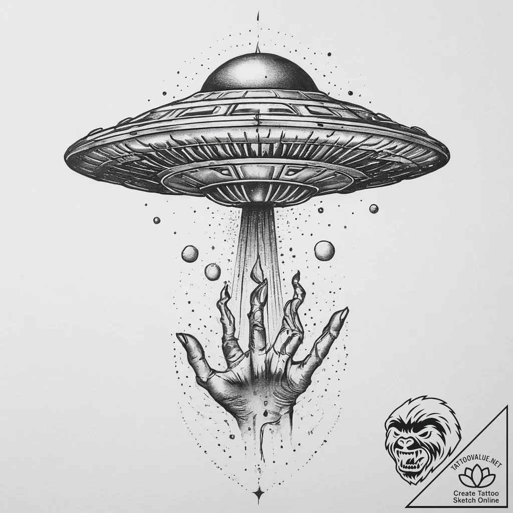 Tattoo sketch hands with a ufo, artistic tatt... - tattoo sketch (№1760077033_0, 10.10.2025 06:17) — tattoovalue.net