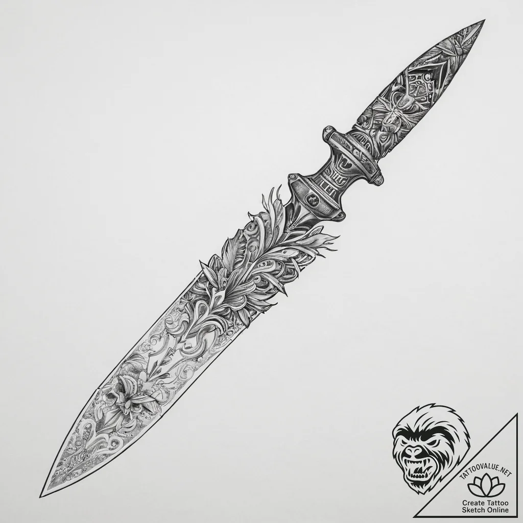Tattoo sketch knife - tattoo sketch (№1760081803_0, 10.10.2025 07:36) — tattoovalue.net