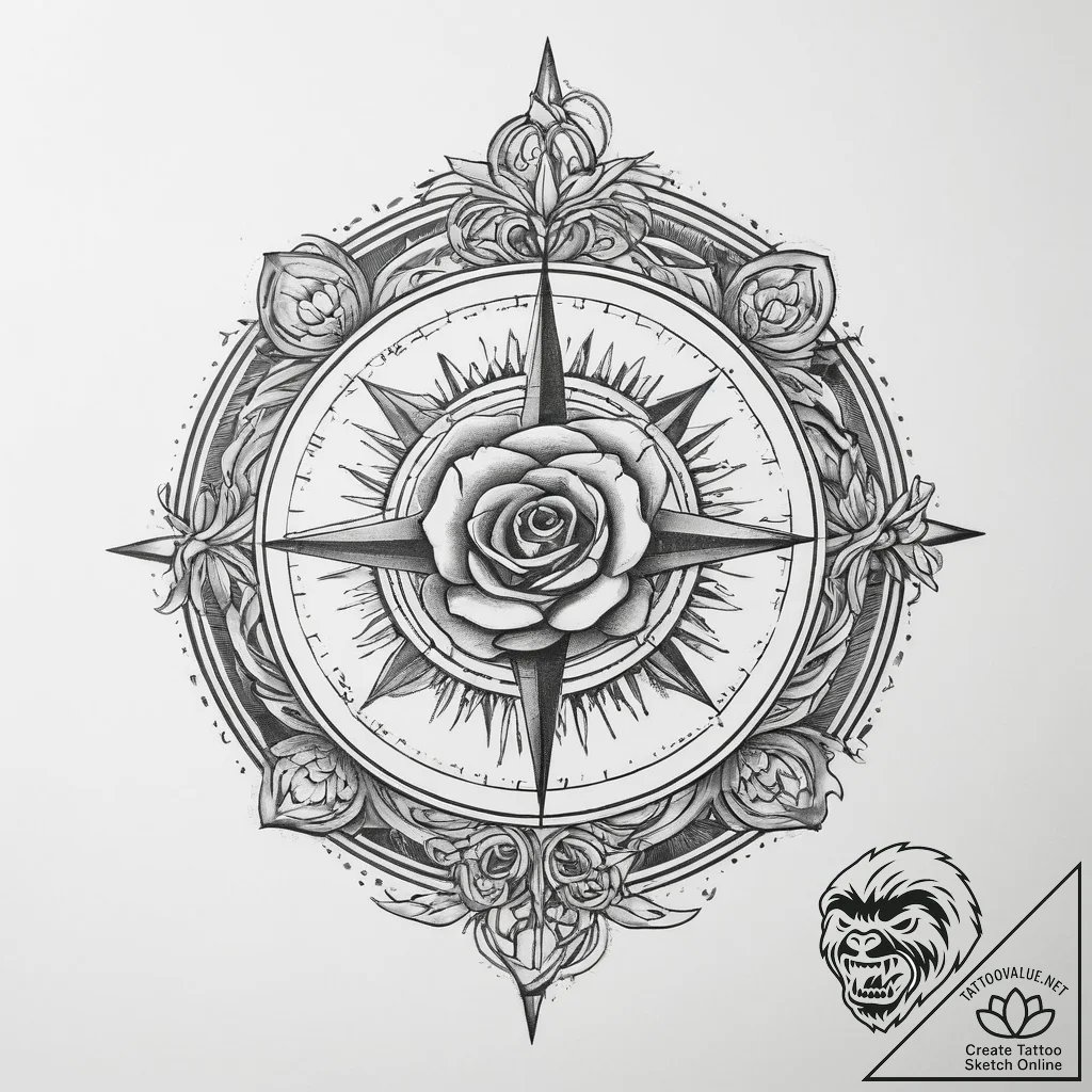 Tattoo sketch compass with a rose - tattoo sketch (№1760083327_0, 10.10.2025 08:02) — tattoovalue.net
