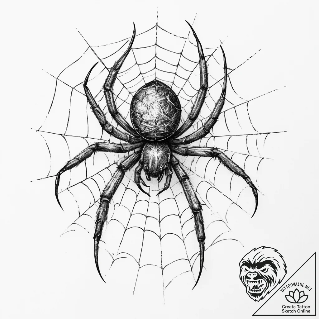 Tattoo sketch spider on a web - tattoo sketch (№1760085059_0, 10.10.2025 08:30) — tattoovalue.net